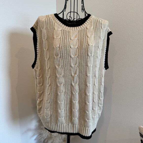 Dokotoo Tan Cozy Cable Knit Crewneck Pullover Sweater Vest Medium-Preppy - Picture 1 of 7